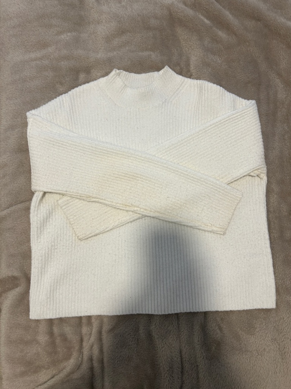 Simons Women Cream Ribbed Mock-Neck Sweater